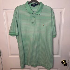 Polo by Ralph Lauren Mens Green Light Pink Striped Shirt Size XL GUC 100% Cotton
